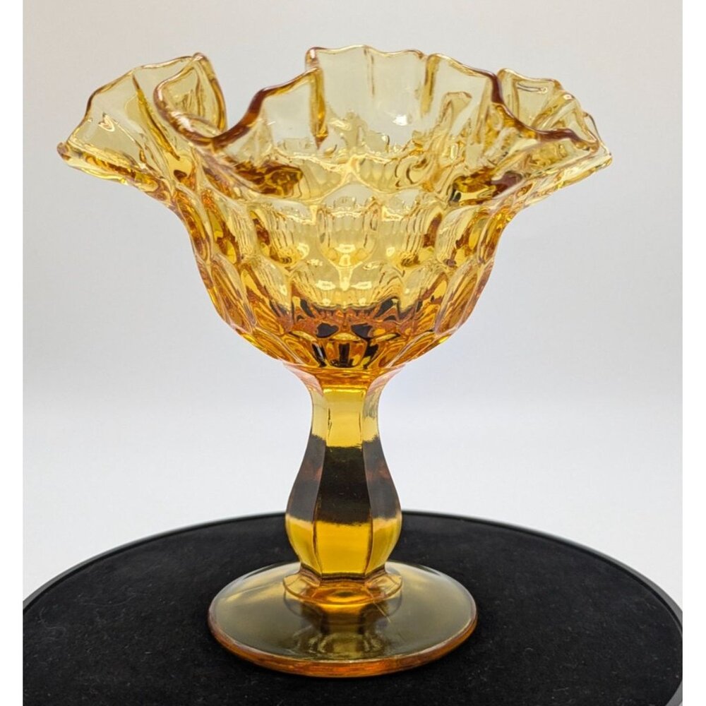 Fenton Amber Yellow Glass Thumbprint Compote Candy Dish Vintage Decorative Piece